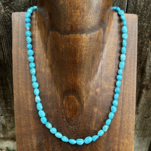 Sleeping Beauty Turquoise Sterling Silver Nuggets Bead Necklace. 18 inch
